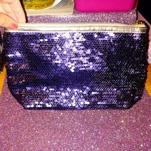 Royal Blue & Gold Sequins makeup cosmetics bag / Pouch Lancome